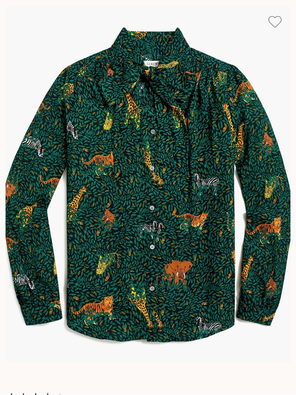 Jcrew Long Sleeve Bow Top Animal Print Green Black